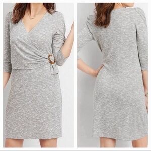 Maurices Knit Faux Wrap Sweater Dress Sz XL Gray V Neck Knee Length